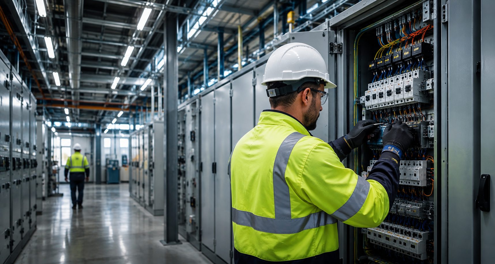 AD Electrics electrician working on an industrial distribution board